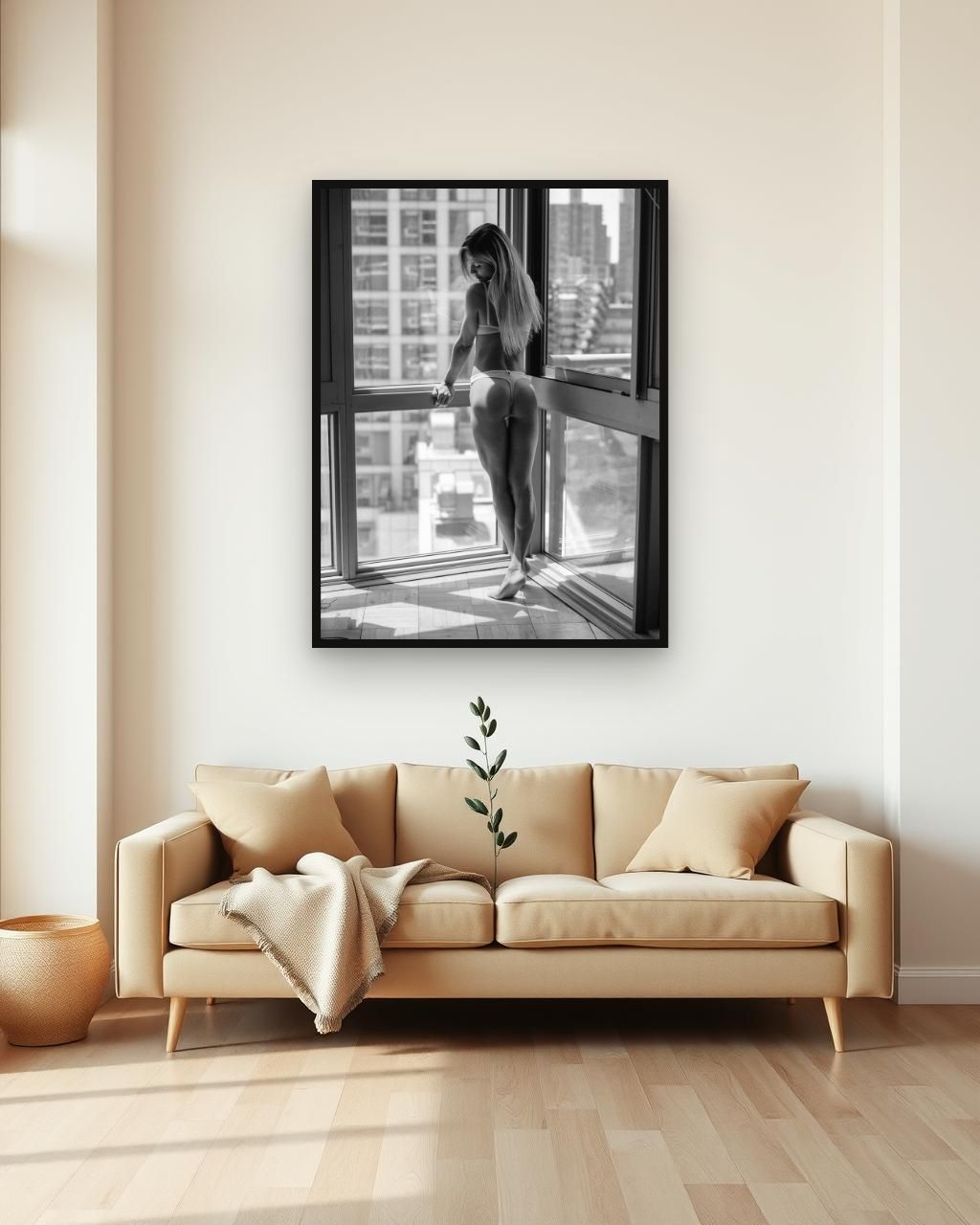 Crossing I in black and white, framed in a room