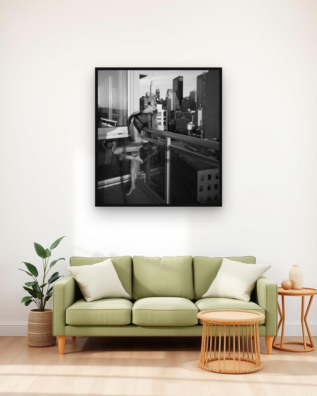Empire State of Mind in black and white, framed in a room