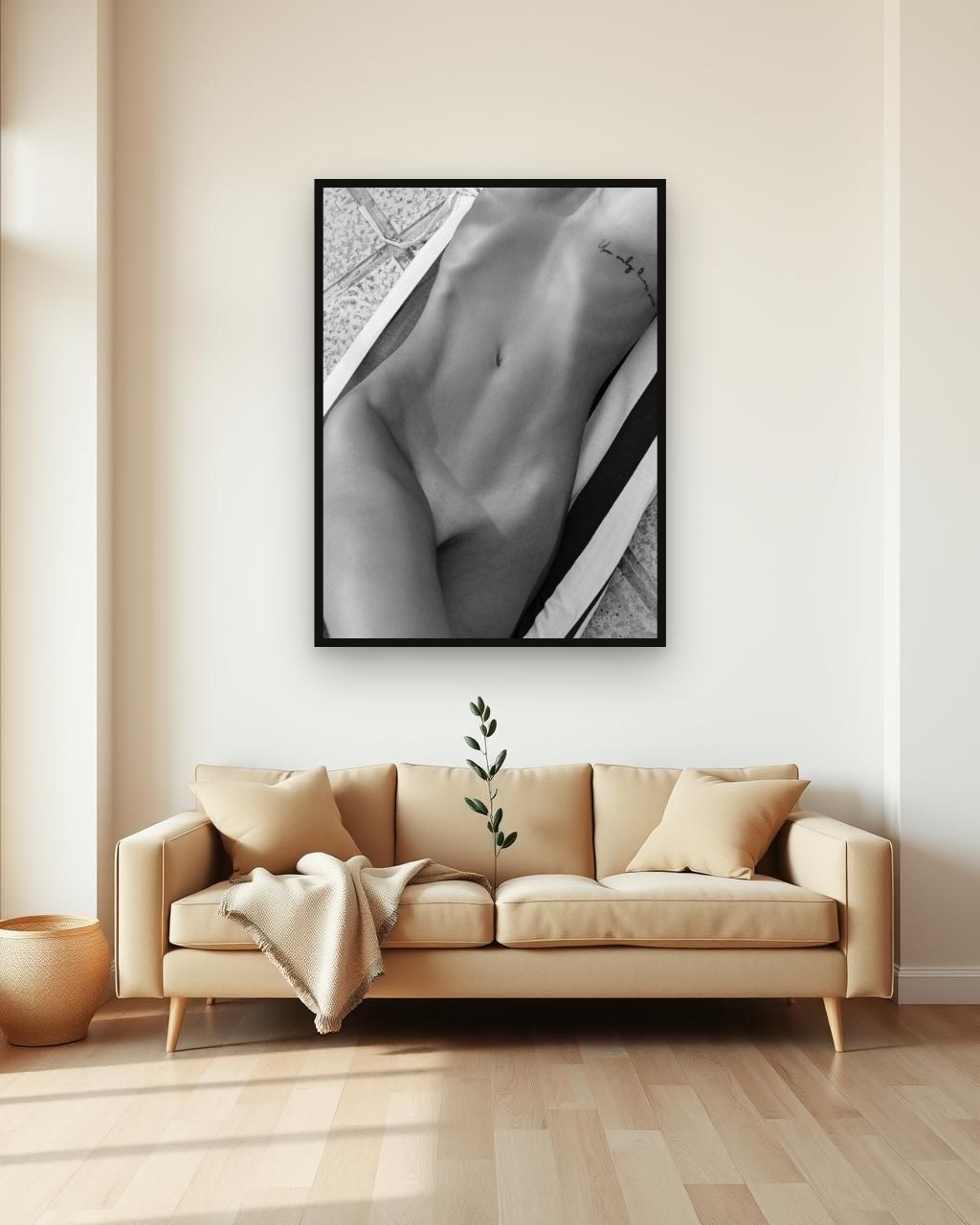 Pause in black and white, framed in a room
