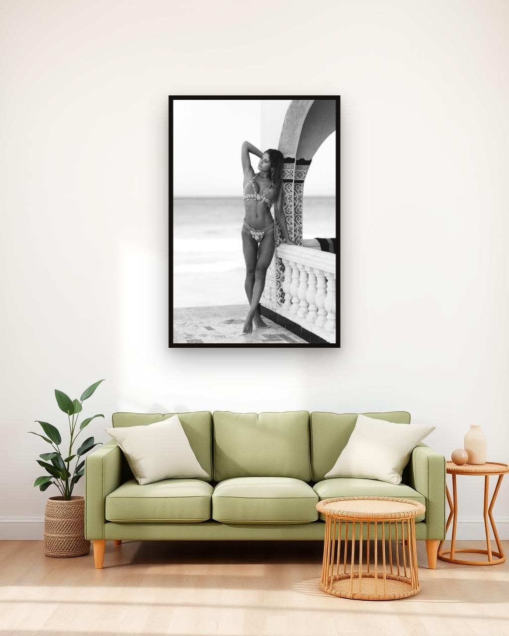 Reverie in black and white, framed in a room