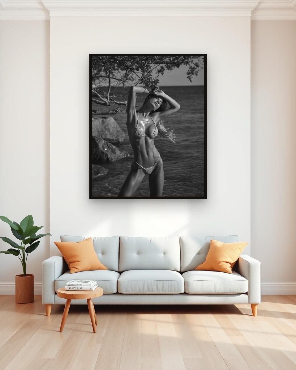 Sun-kissed in black and white, framed in a room